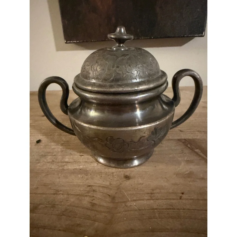 Antique Silverplate Sugar Bowl Lidded Floral Repousse Victorian Tea Service 2595